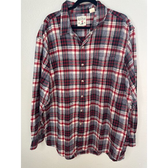 Red Head Mens Red Blue Flannel 2XLT long sleeve button up plaid cotton collared - Picture 2 of 6